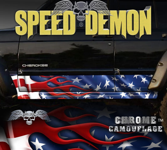 1993-2008 Jeep Cherokee Rocker Panel Wraps American Flag - Speed Demon Wraps