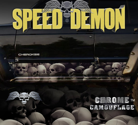 1993-2008 Jeep Cherokee Rocker  Wraps Skulls Black/White Subdued Unhallowed Ground - Speed Demon Wraps