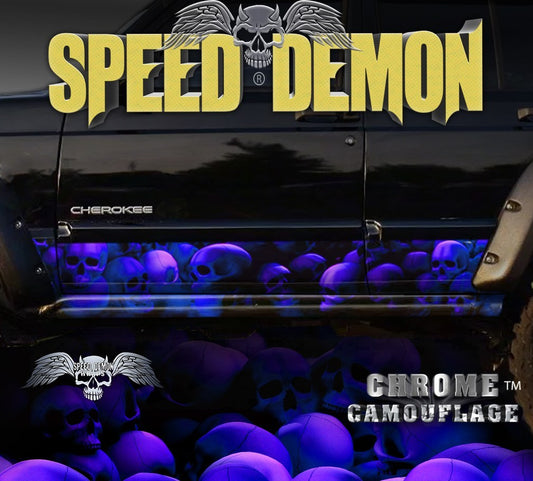 1993-2008 Jeep Cherokee Rocker  Wraps Skulls Blue with Purple Hue Unhallowed Ground (Copy) - Speed Demon Wraps