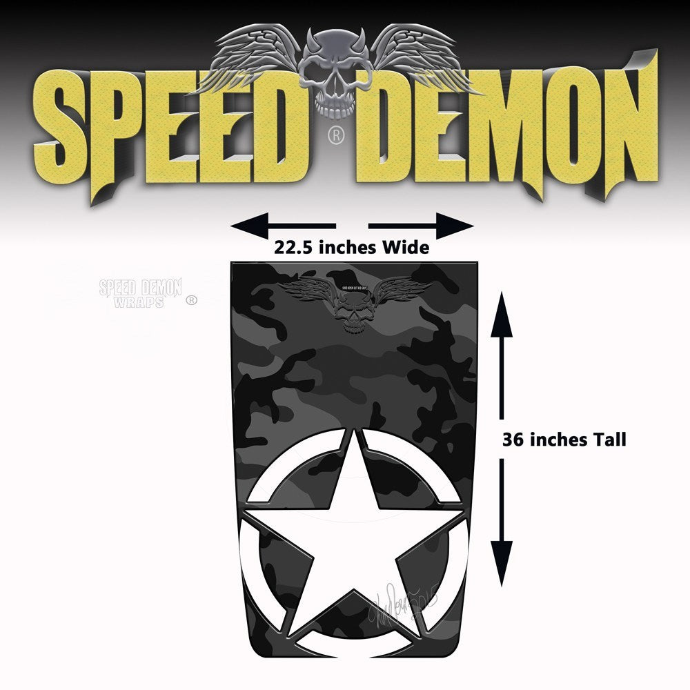 Jeep Wrangler Hood Black Urban Camo Military Star Hood Graphics Die Cut - Speed Demon Wraps