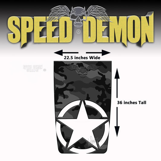 Jeep Wrangler Hood Black Urban Camo Military Star Hood Graphics Die Cut - Speed Demon Wraps
