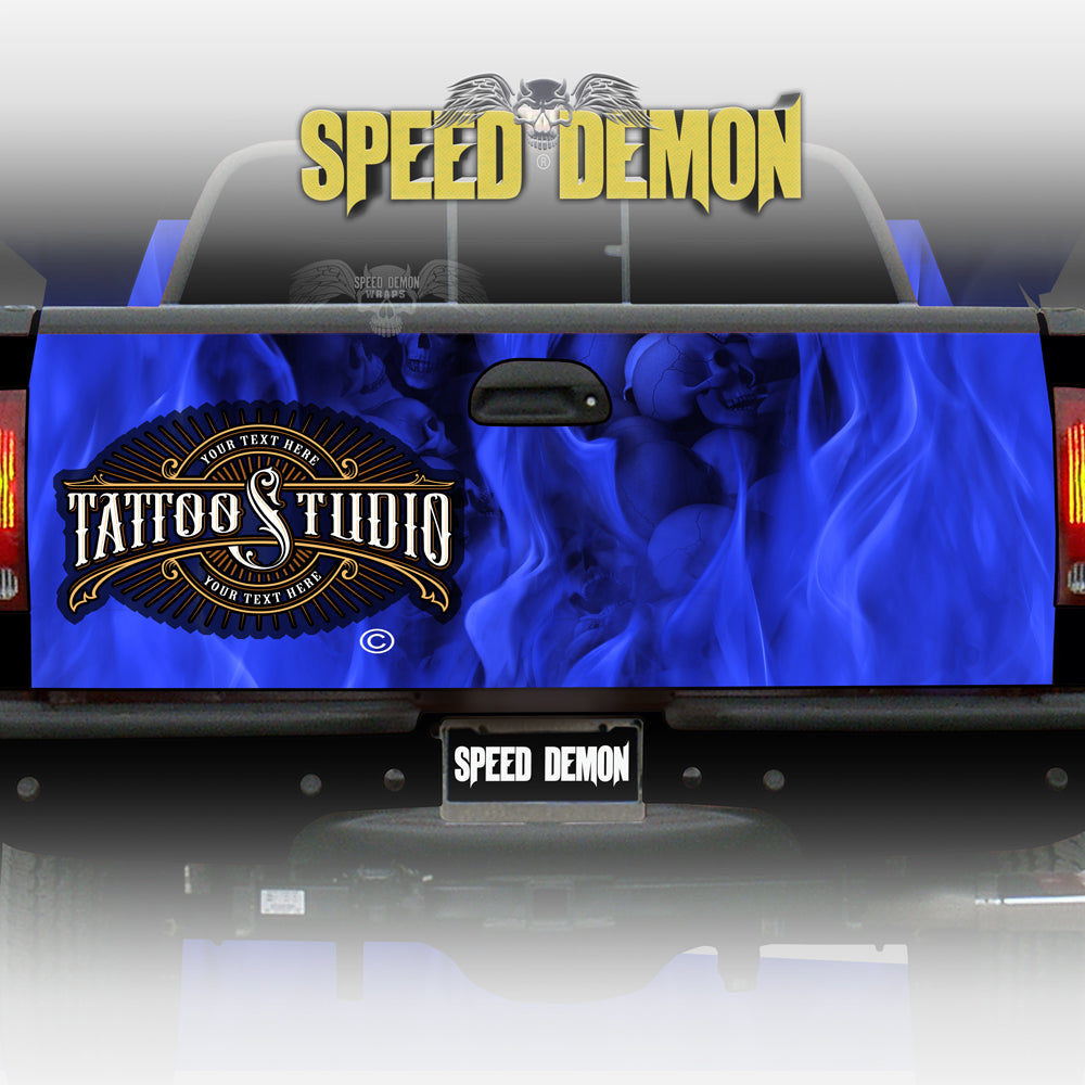 Custom Tailgate Wrap Tattoo Studio Blue Inferno Just Add Your Text