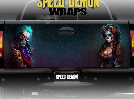 Day Of the Dead -Tailgate-Wrap Sugar Skull and Lady Of the Dead