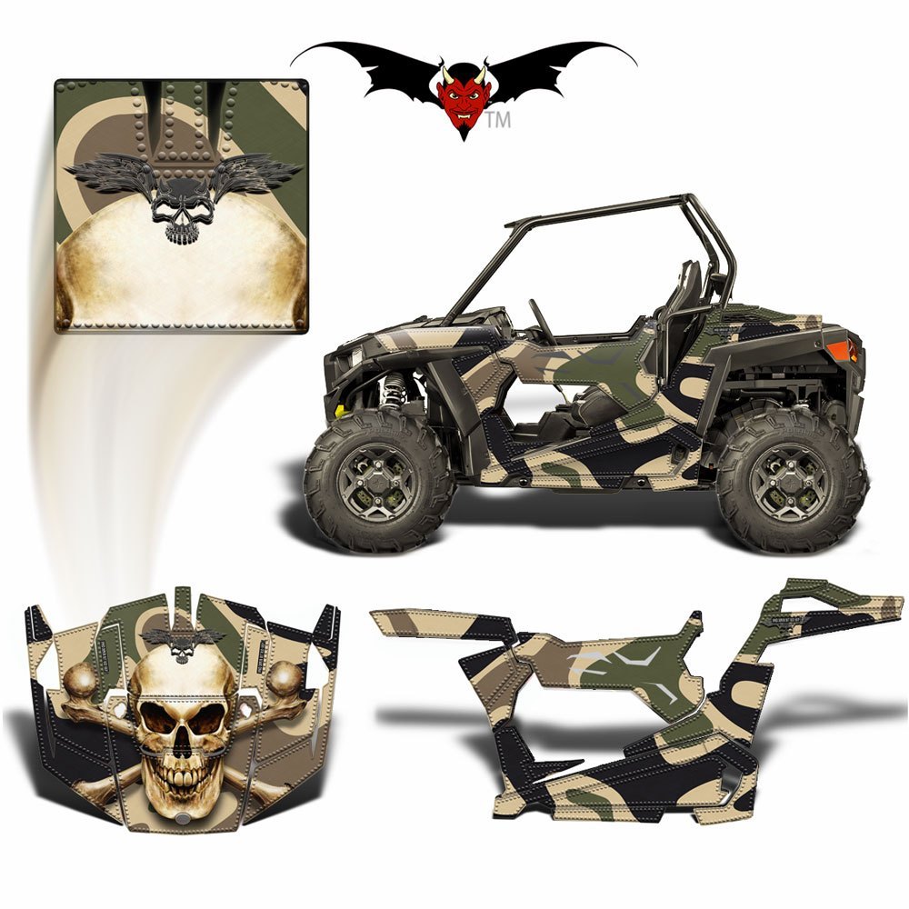 RZR 900 S GRAPHICS WRAP - DESERT CAMOUFLAGE WITH BONE COLLECTOR SKULL - Speed Demon Wraps