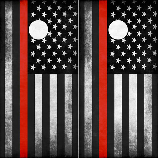 Firefighter Thin Red Line American Flag Cornhole Board Wrap Wraps - Speed Demon Wraps