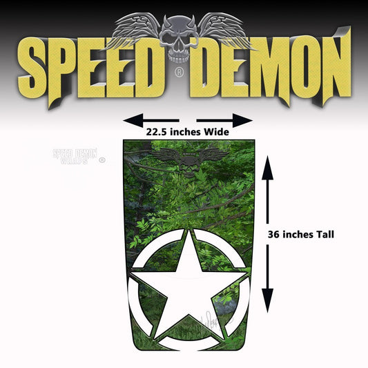 Jeep Wrangler Hood Forest Camo Military Star Hood Graphics Die Cut - Speed Demon Wraps