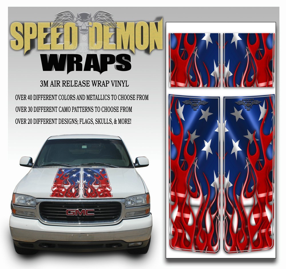 GMC Sierra Truck Racing Stripe Kit Flaming American Flag 2000-2006 - Speed Demon Wraps