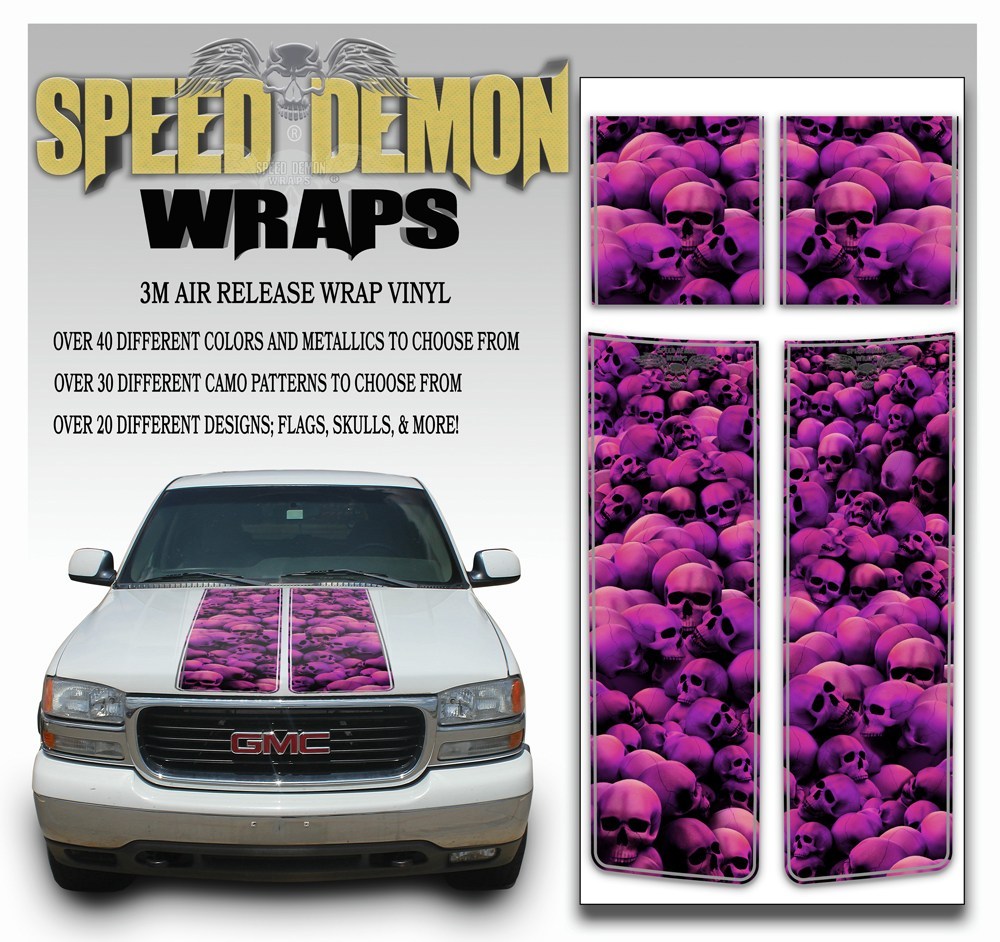GMC Sierra Truck Racing Stripes Skulls - Pink 2000-2006 - Speed Demon Wraps