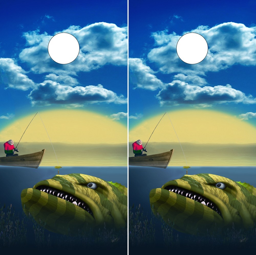 Cornhole Wrap GONE FISHING Fisherman Scene - Speed Demon Wraps