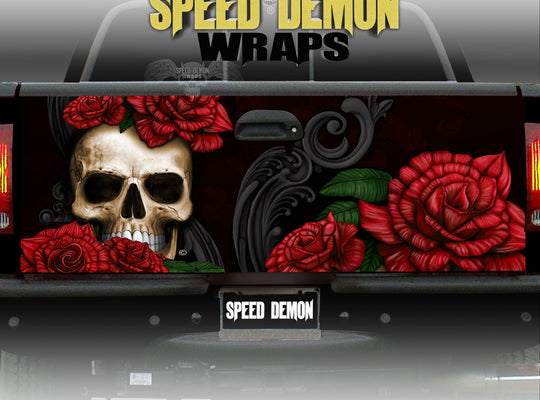Skull N Roses Tattoo Flash Tailgate Wrap