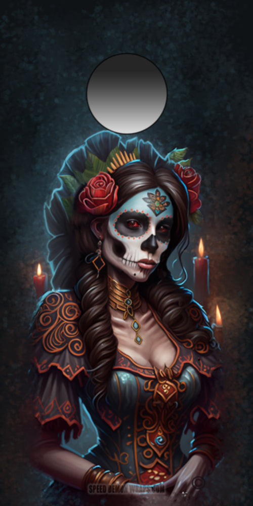 Day Of the Dead Cornhole Wrap Sugar Skull and Lady Of the Dead