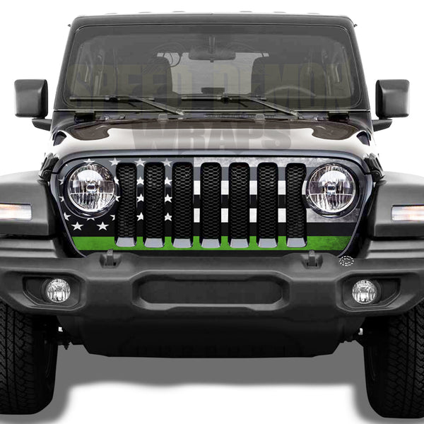 American Flag Jeep Grill Wrap Green Line JL 2018-2024 JL Models