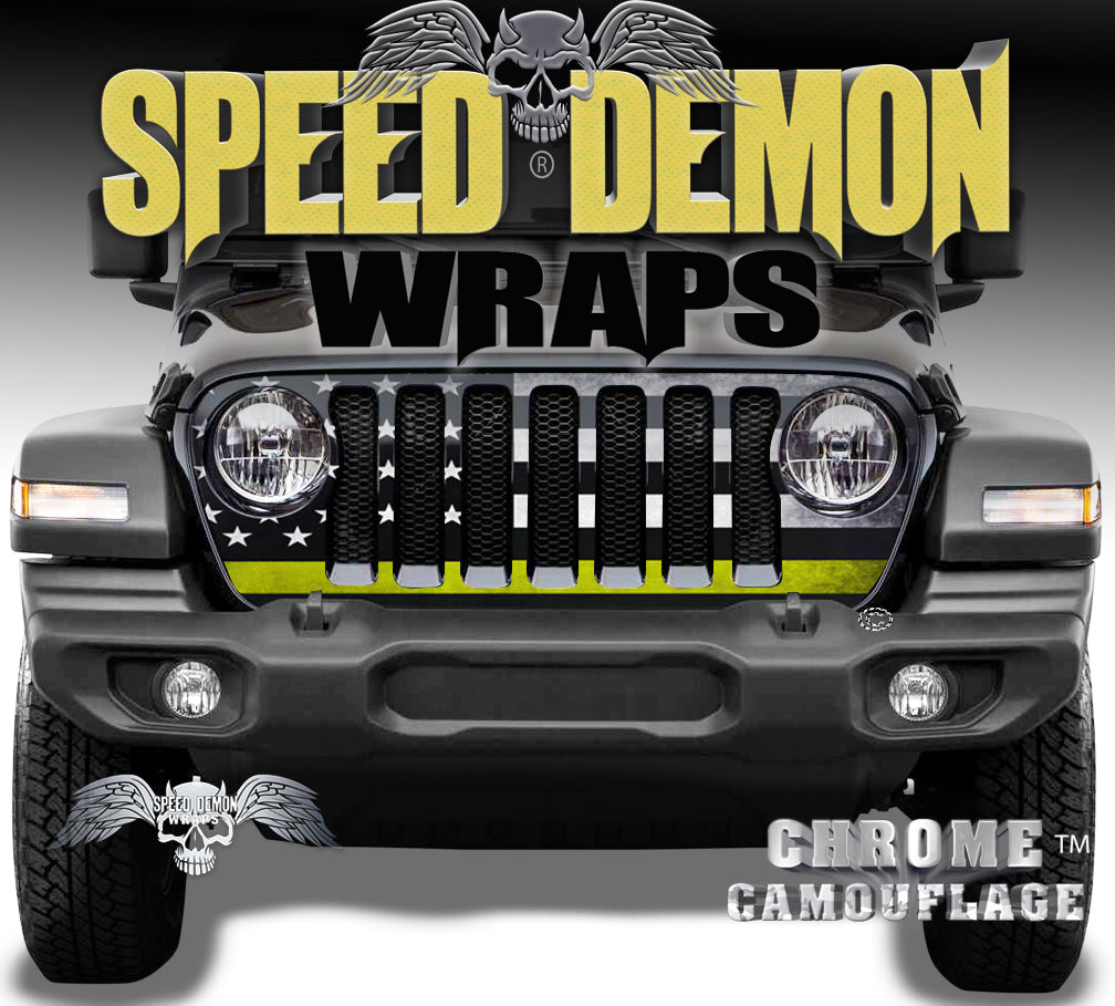 Jeep Grill Wrap American Flag Yellow Line 2018-2024 JL Models – Speed Demon  Wraps