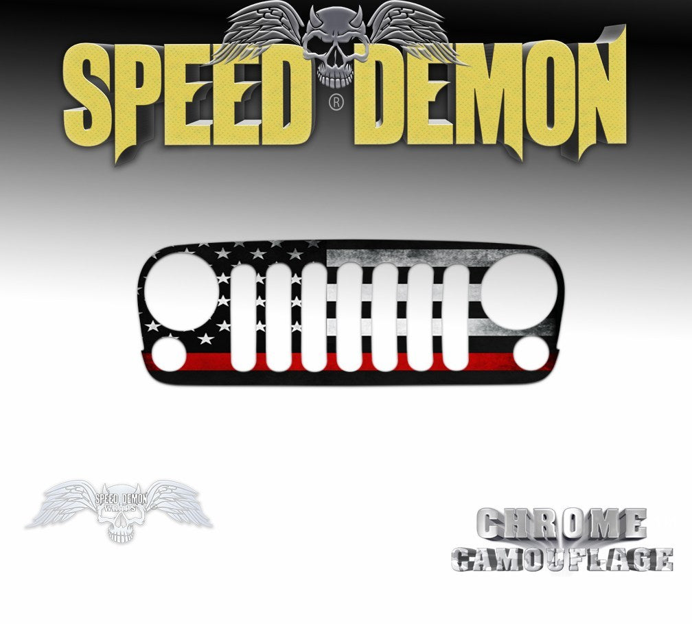 2017-2018 Jeep Grill Wraps American Flag Red Line 2007-2018 JK - Speed Demon Wraps