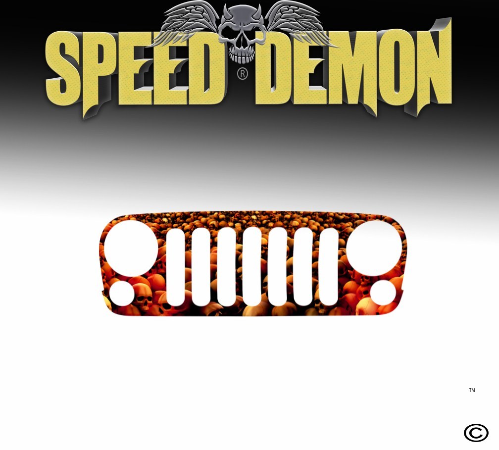 2007-2018 Jeep Wrangler Grill Wraps Skull Crusher Red - Speed Demon Wraps