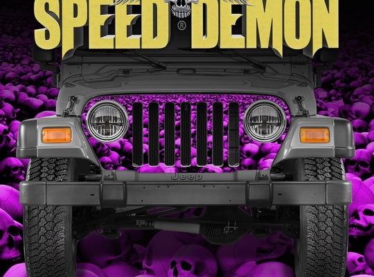 1997-2006 Jeep Grill Wraps Skull Crusher Skulls Pink - Speed Demon Wraps