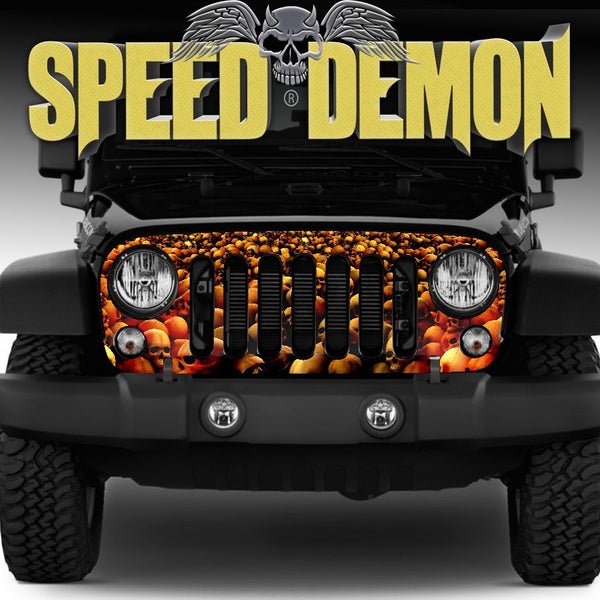 2007-2018 Jeep Wrangler Grill Wraps Skull Crusher Red - Speed Demon Wraps