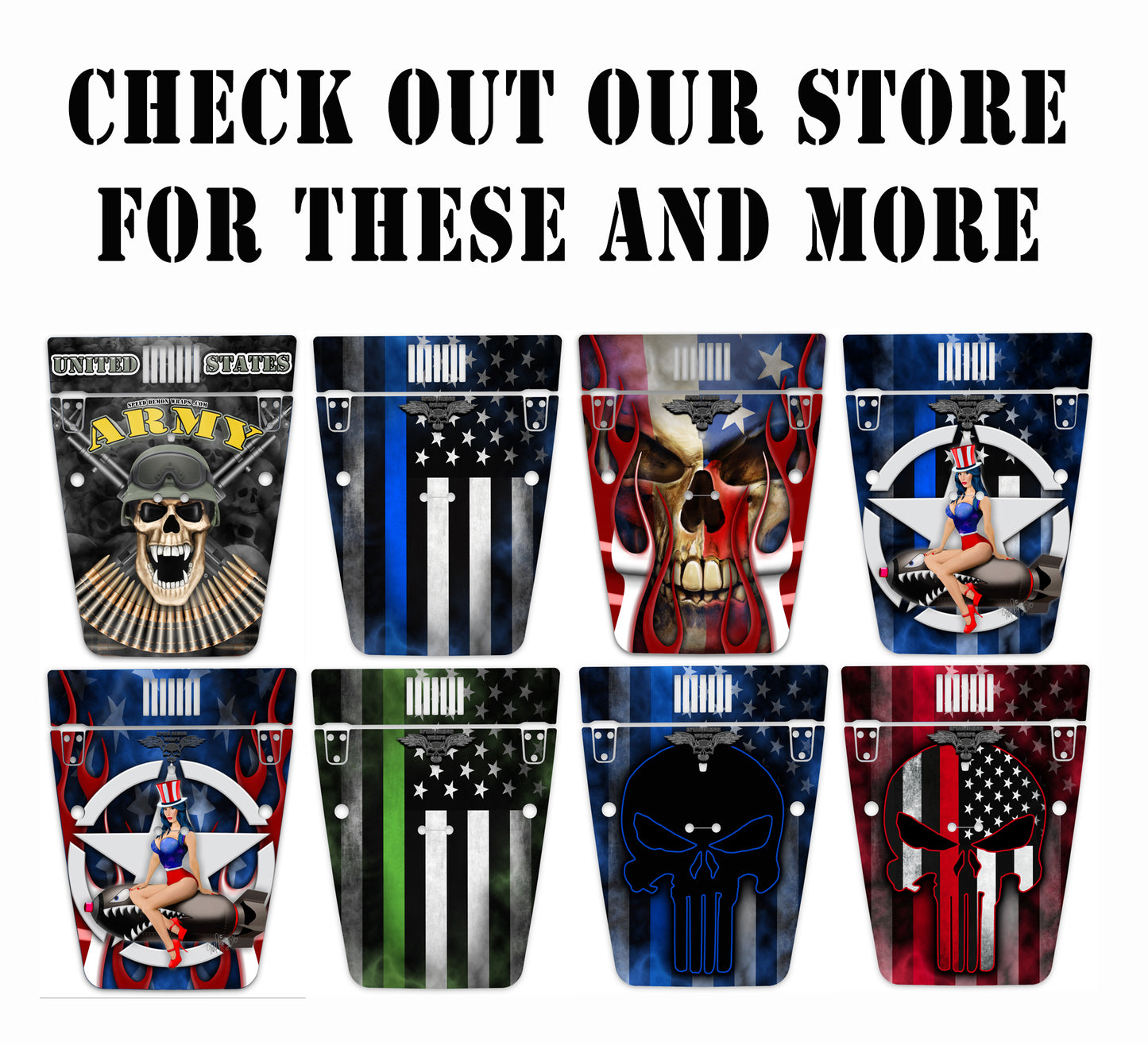Punisher American Flag Red Line Jeep Hood Wrap TJ 1996-2006