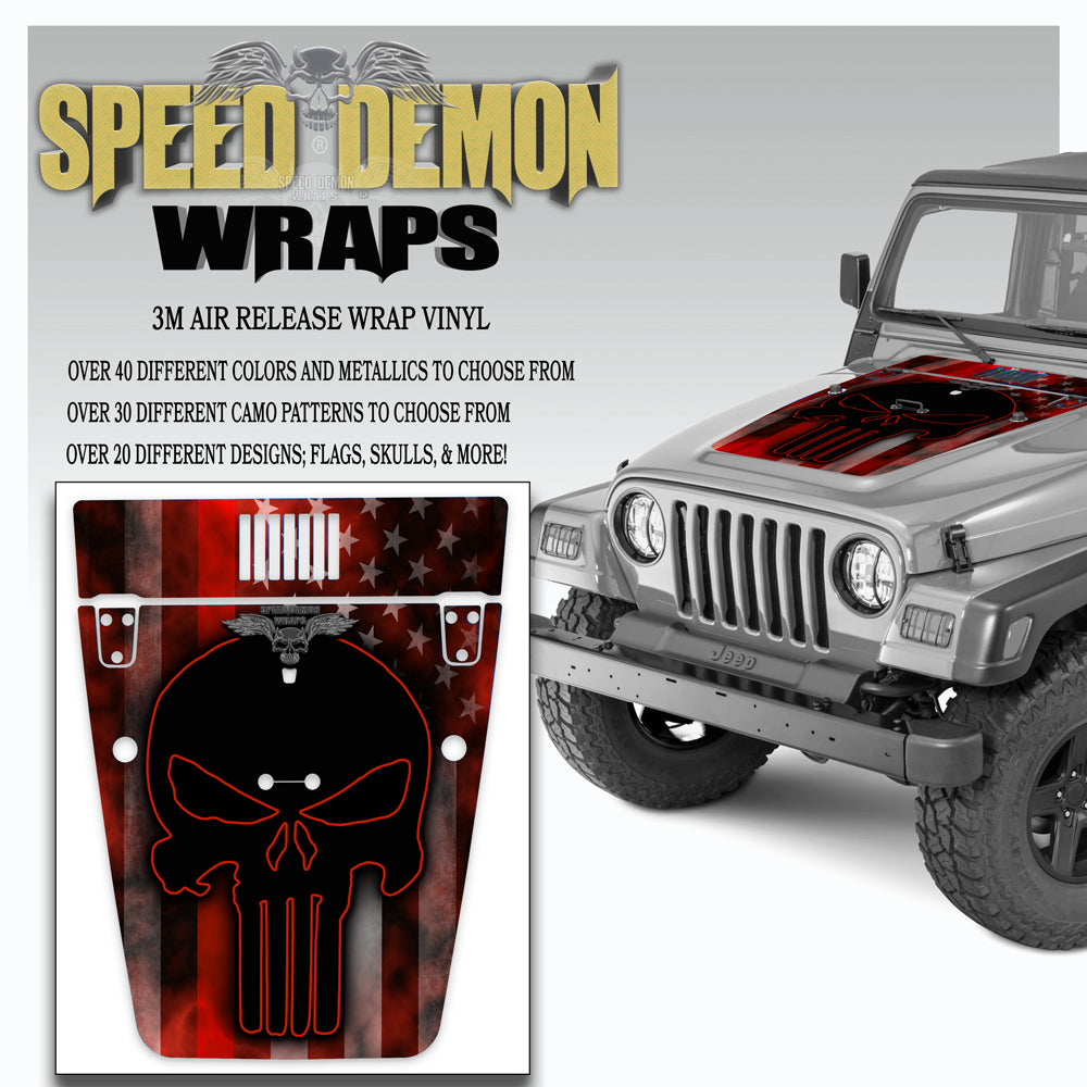Punisher American Flag Red Line Jeep Hood Wrap TJ 1996-2006 V2