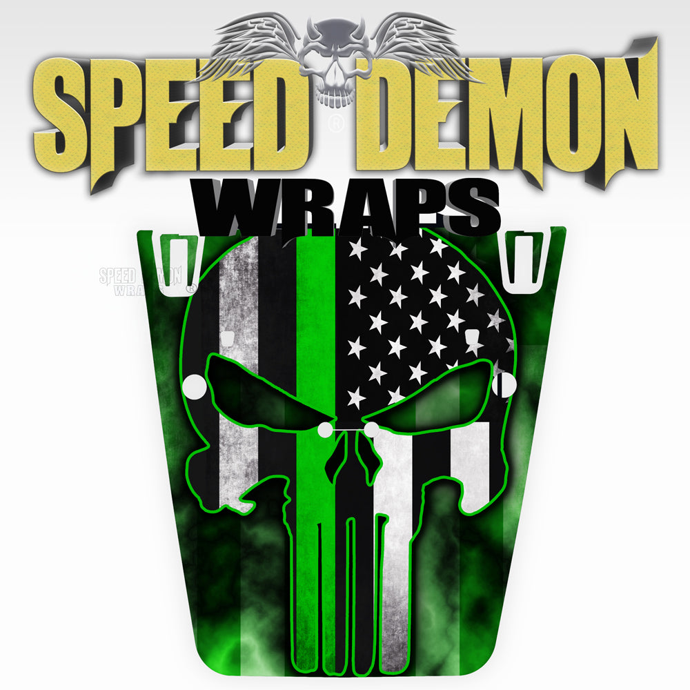 Punisher American Flag Green Line Jeep Hood Wrap JK 2007-2017