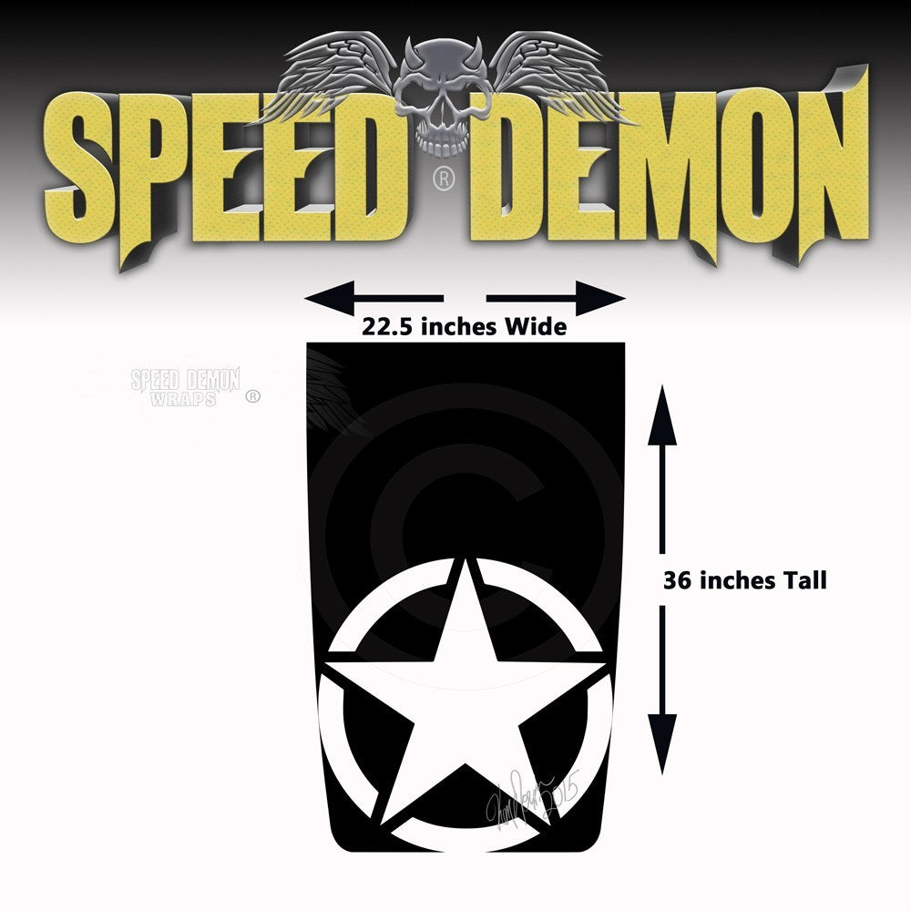 Jeep Wrangler Military Star Blackout Hood die cut Decal Graphics - Speed Demon Wraps
