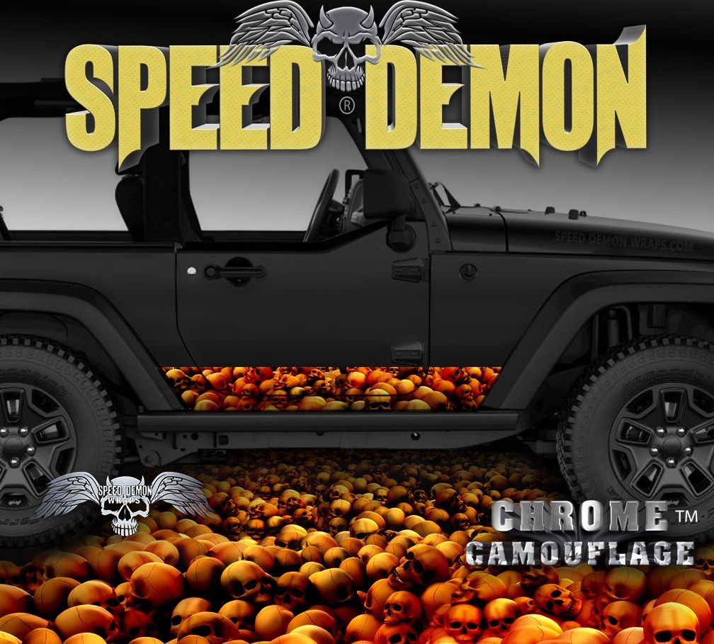 2007-2017 2 Door Jeep Wrangler Rocker Wrap SKULL CRUSHER Red - Speed Demon Wraps