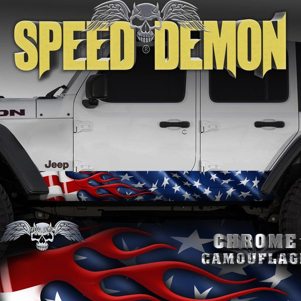 2007-2017 4 Door Jeep Wrangler Rocker Wraps American Flag JK - Speed Demon Wraps