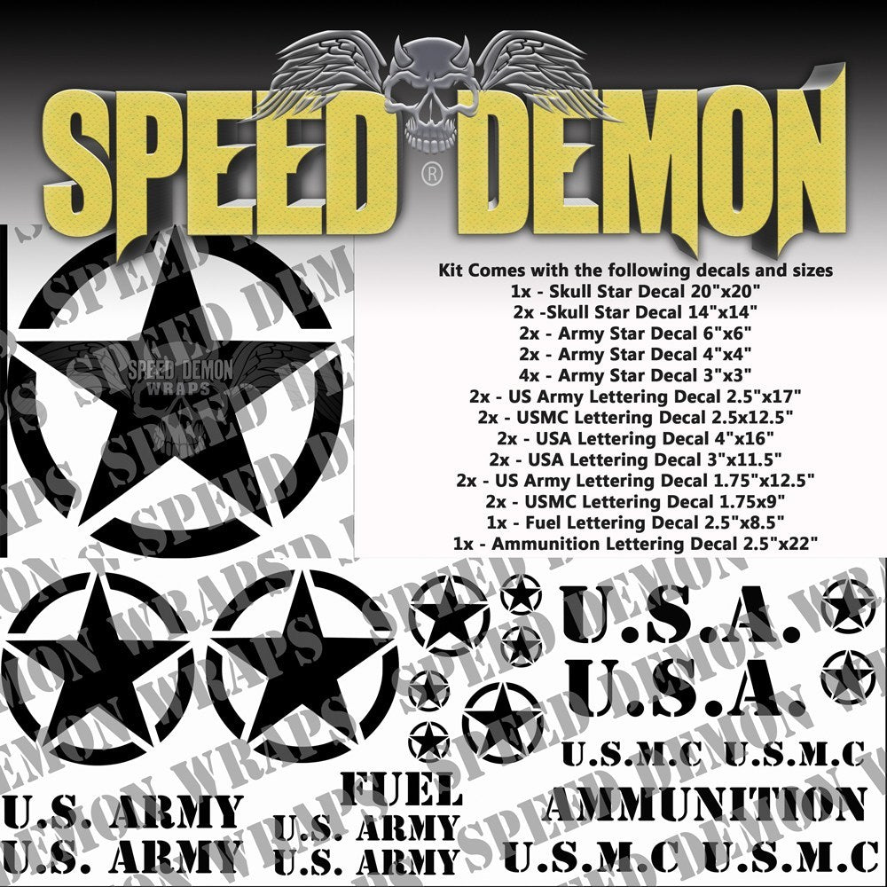 Military Decal Kit Black Vinyl - Speed Demon Wraps