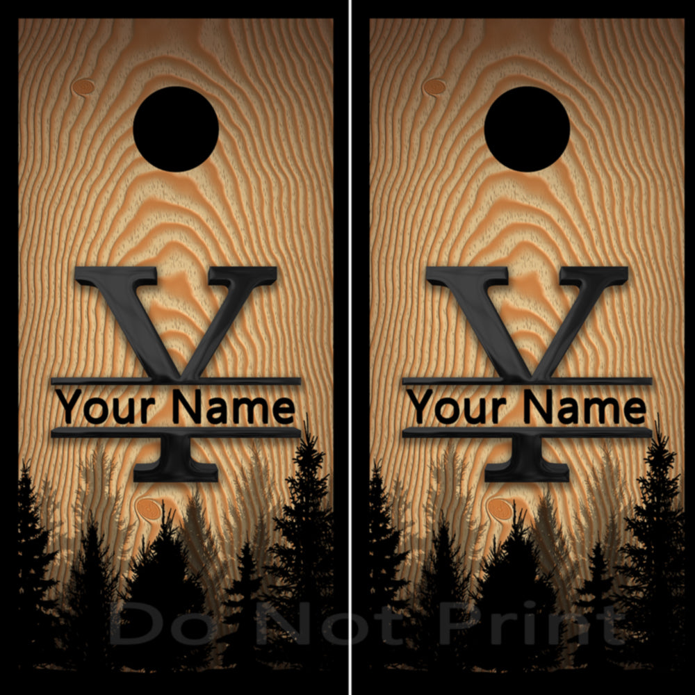 Monogrammed Forest Wood Cornhole Wraps