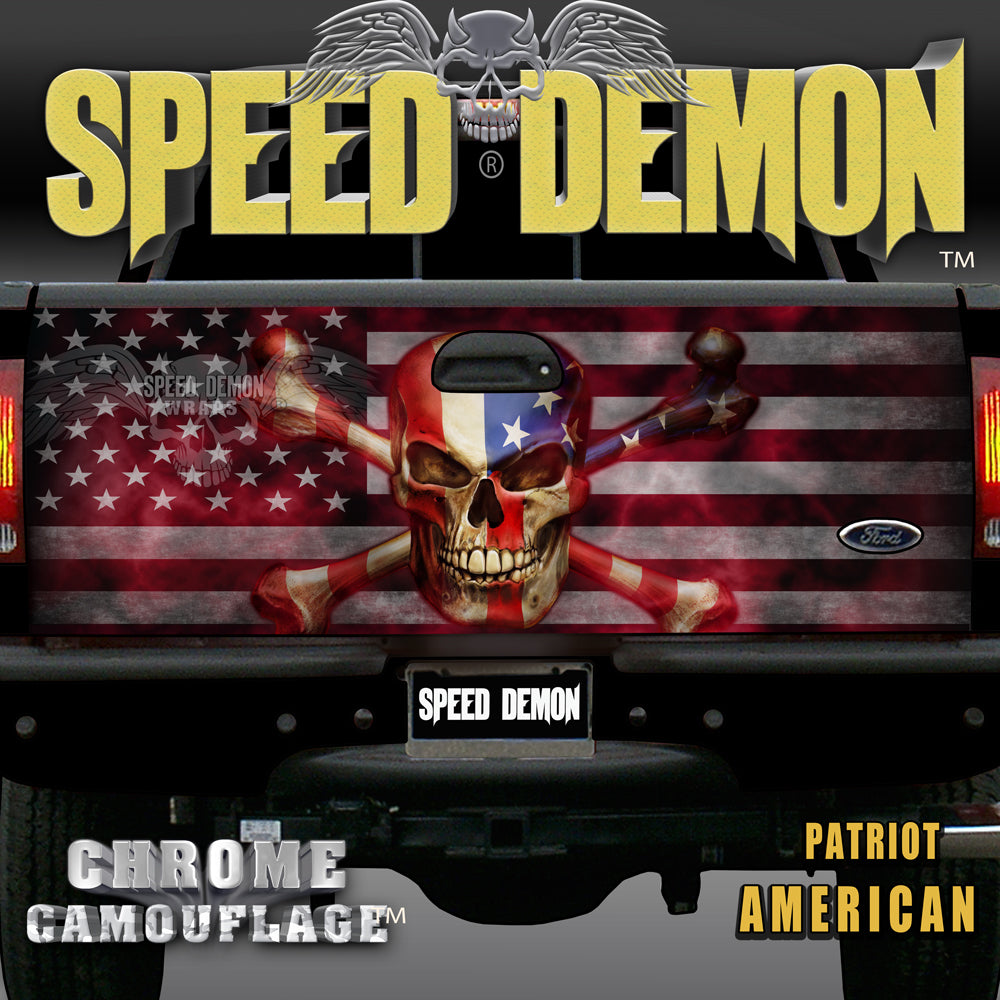 Tailgate Wrap American Flag Red Line  Patriot Skull