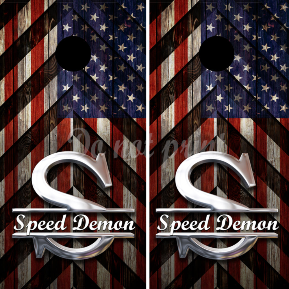 Monogrammed Wood American Flag Cornhole Wrap Decals
