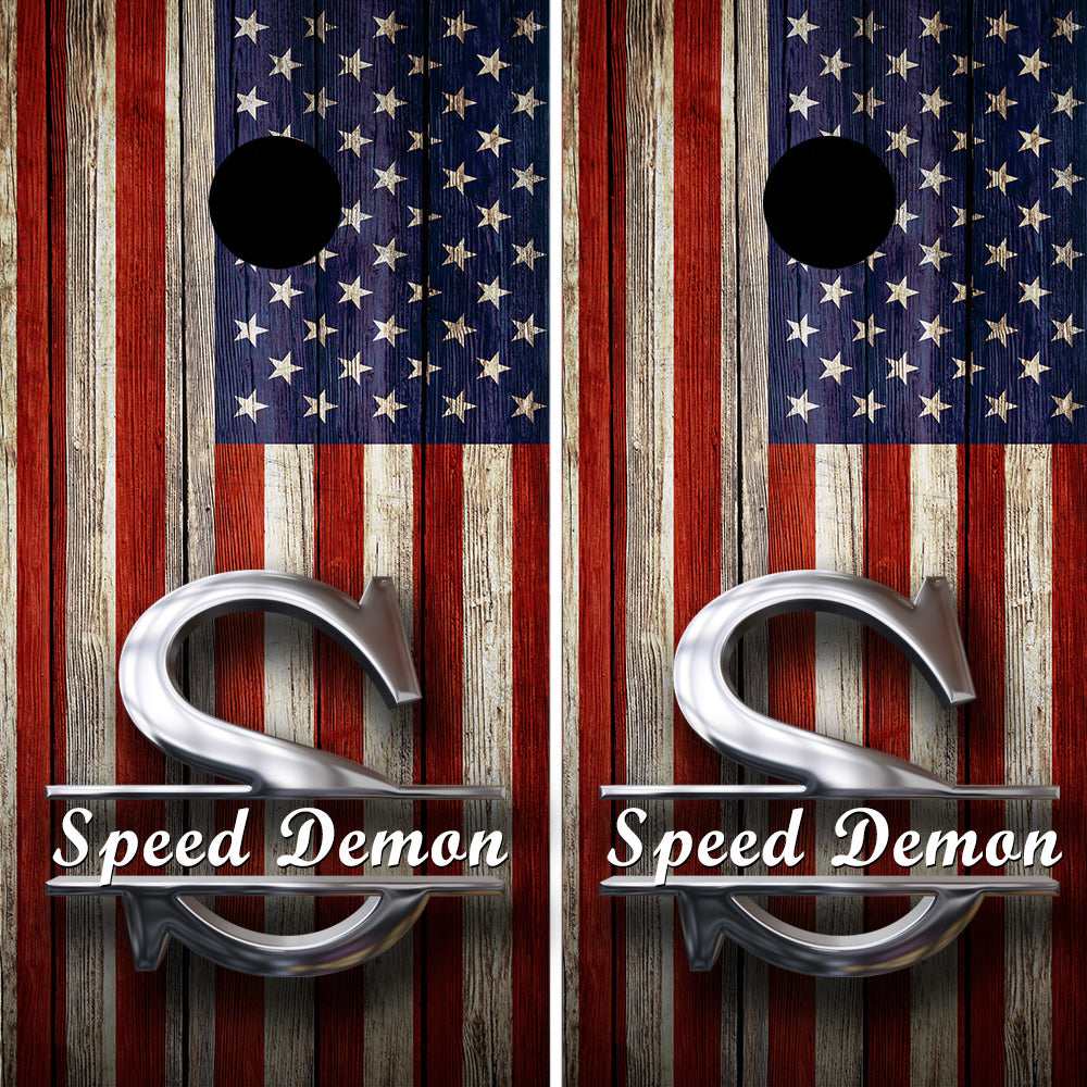 Distressed American Flag Monogrammed Cornhole Wraps