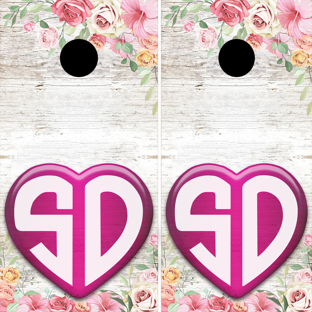Personalized Heart Shaped Monogram Cornhole Board Wrap Decals