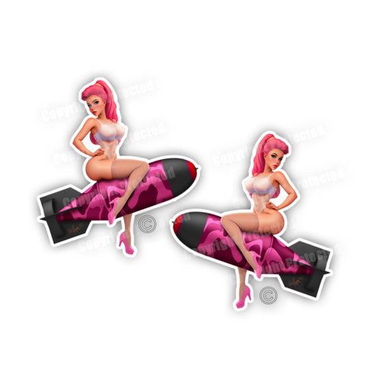 WW2 Pin-Up Nose Art Stickers Pinky Mirrored Pinup 0102