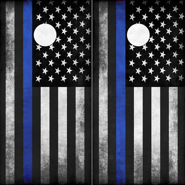 Blue Line American Flag Cornhole Wraps Back The Blue