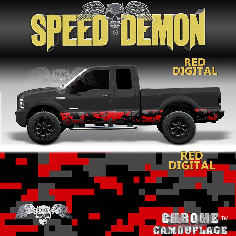 Red Digital Rocker Panel Wrap Camo Kit