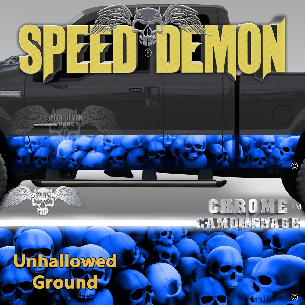 Skull Truck Rocker Panel Wraps-Blue Skulls Unhallowed Ground