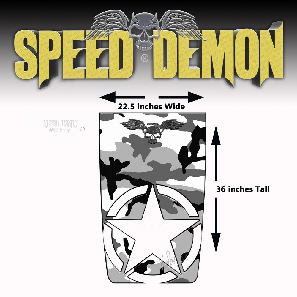 Jeep Wrangler Hood Snow Urban Camo Military Star Hood Graphics Die Cut - Speed Demon Wraps