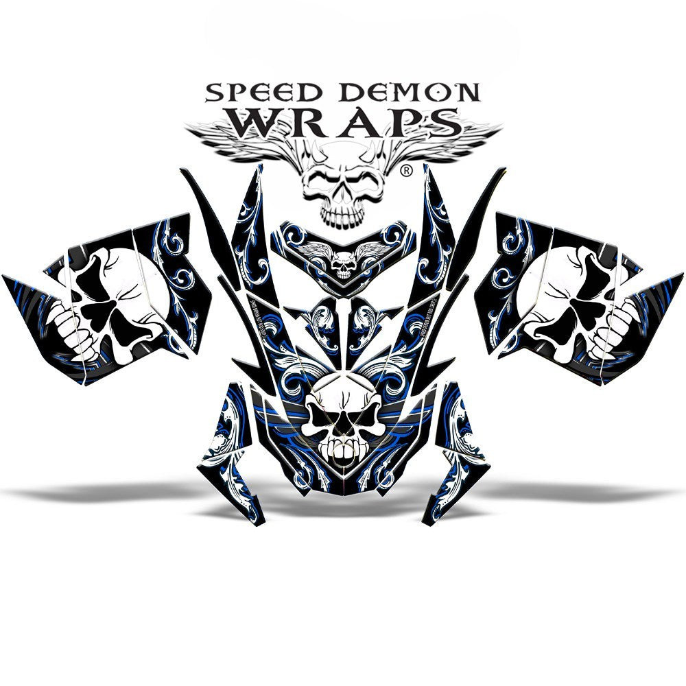 Snowmobile Graphics Wrap Sled Blue Skullen
