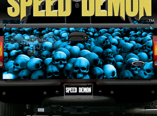 Tailgate Wraps Skulls Blue