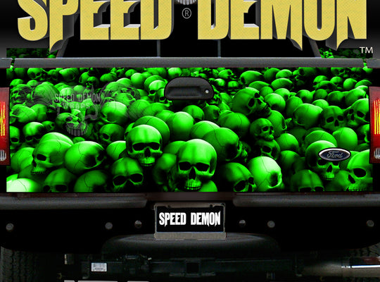 Tailgate Wraps Skulls Green