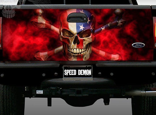 The Patriot American Flag-Skull Tailgate Wrap