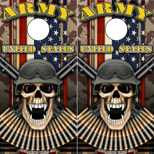 Army Soldier Cornhole Wrap - Military Skull Desert Camo Wrap - Speed Demon Wraps