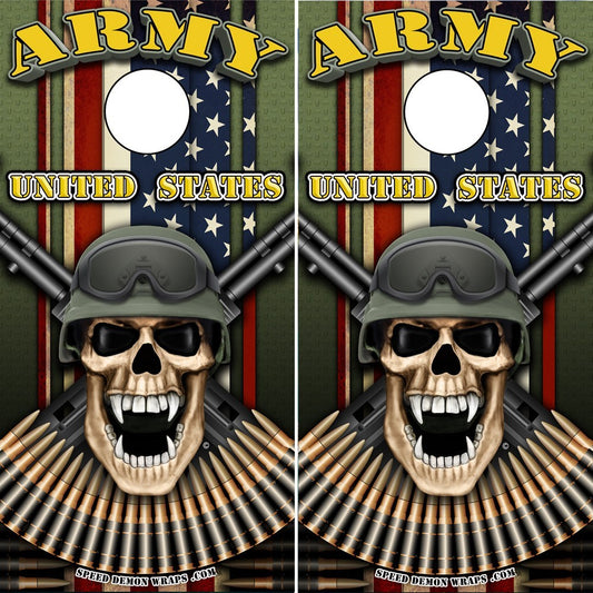 Army Soldier Cornhole Wrap - Military Skull Wrap - Speed Demon Wraps
