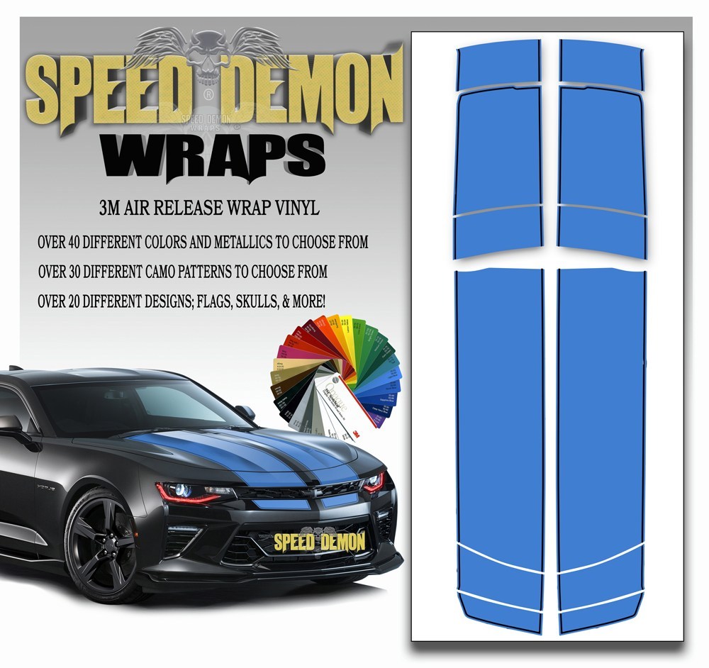 Camaro Stripes - Blue with Black Pinstripe 2016-2017 V6 - Speed Demon Wraps
