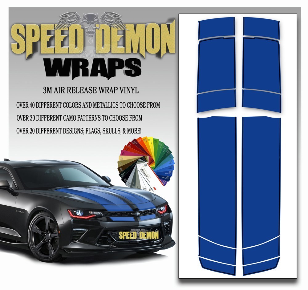 Camaro Stripes - Blue with Black Pinstripe 2016-2017 V6 - Speed Demon Wraps