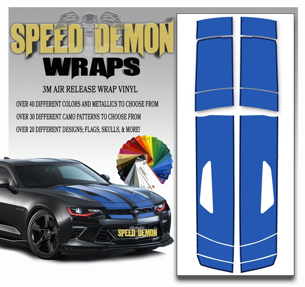 Camaro Stripes Blue with Black Pinstripe 2016-2017 V8 - Speed Demon Wraps