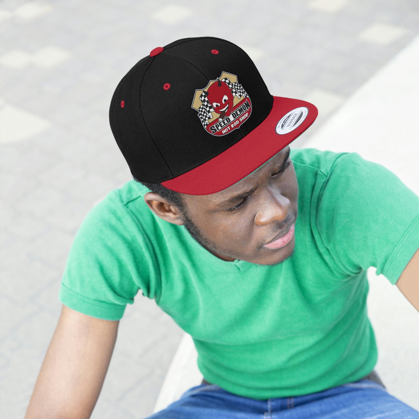 Speed Demon Hot Rod Shop Embordered Flat Bill Hat