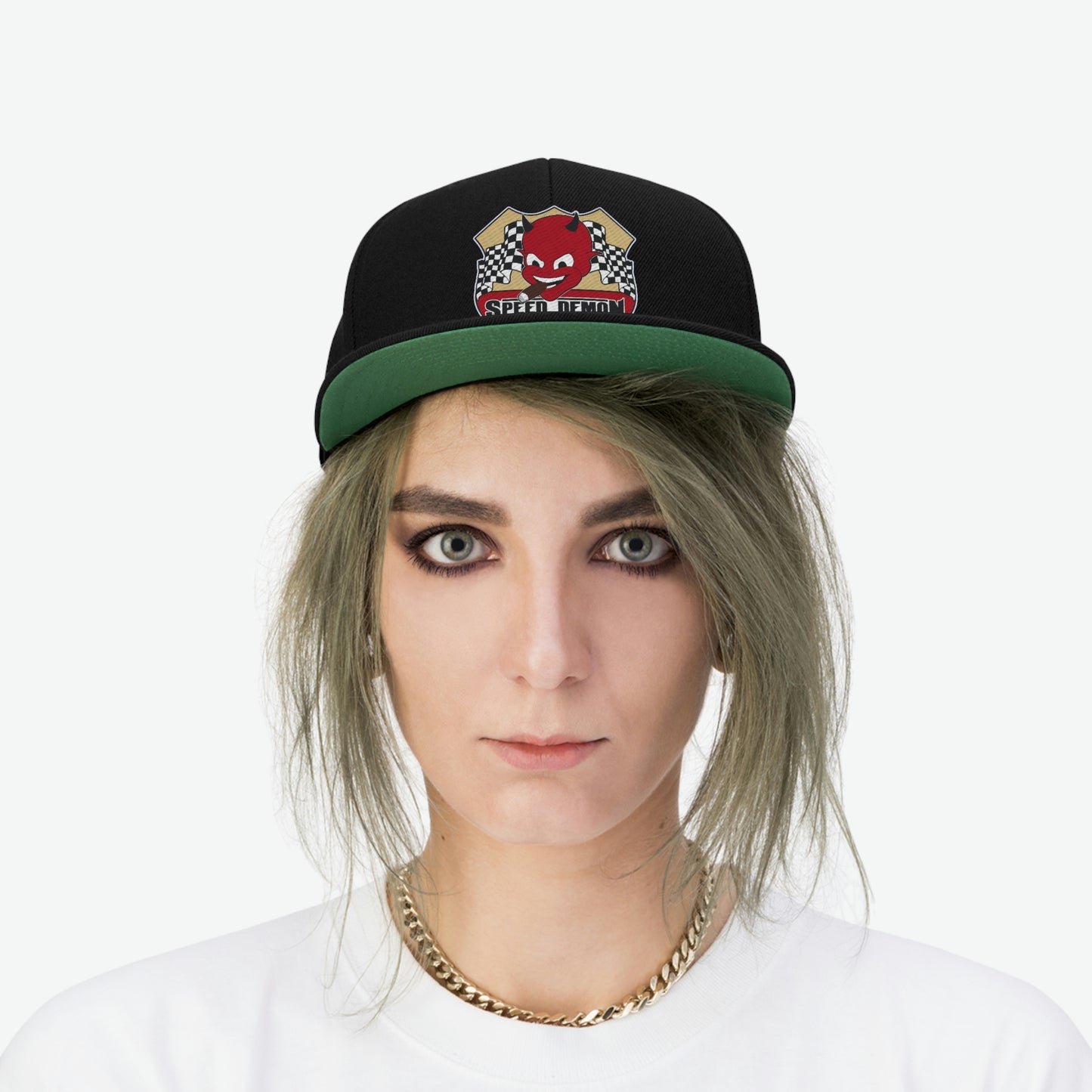 Speed Demon Hot Rod Shop Embordered Flat Bill Hat