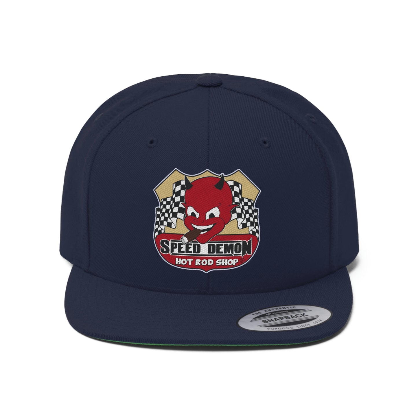 Speed Demon Hot Rod Shop Embordered Flat Bill Hat
